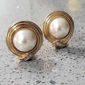 Fifth Ave Collection Butler Gold-tone Faux Pearl and Rhinestone Clip-on Earrings